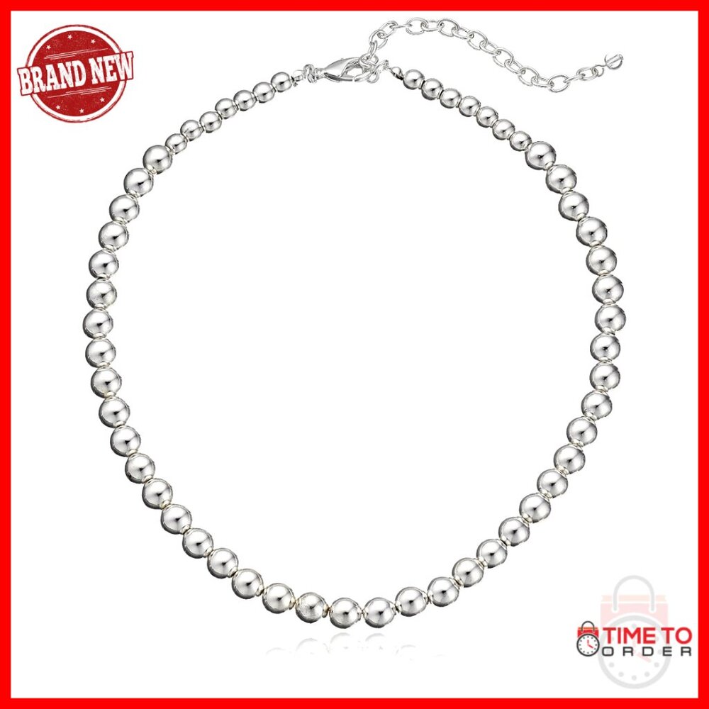 SilverTone Beaded Collar Necklace 16 Inch With Lobster Clasp